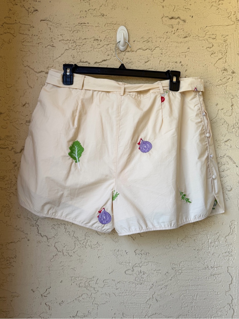 Ciebon Cream Berta Embroidered Veggie Belted Shorts Highwaist Casual XL NWT - Picture 4 of 11